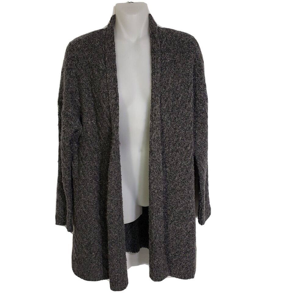J Jill Womens Cardigan Sweater XS Gray Alpaca Blend Open Front Cable Knit Long
